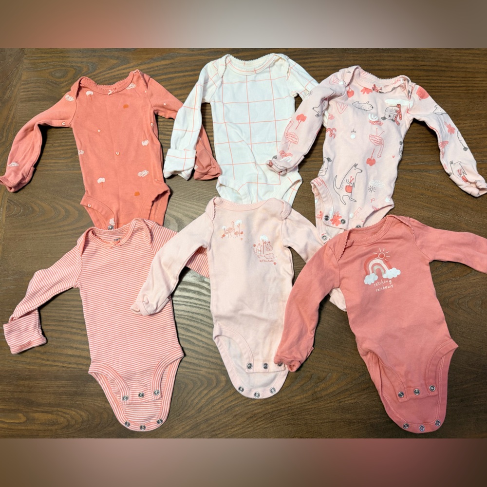 Carter's Coral and White Bodysuit Collection (set of 6)